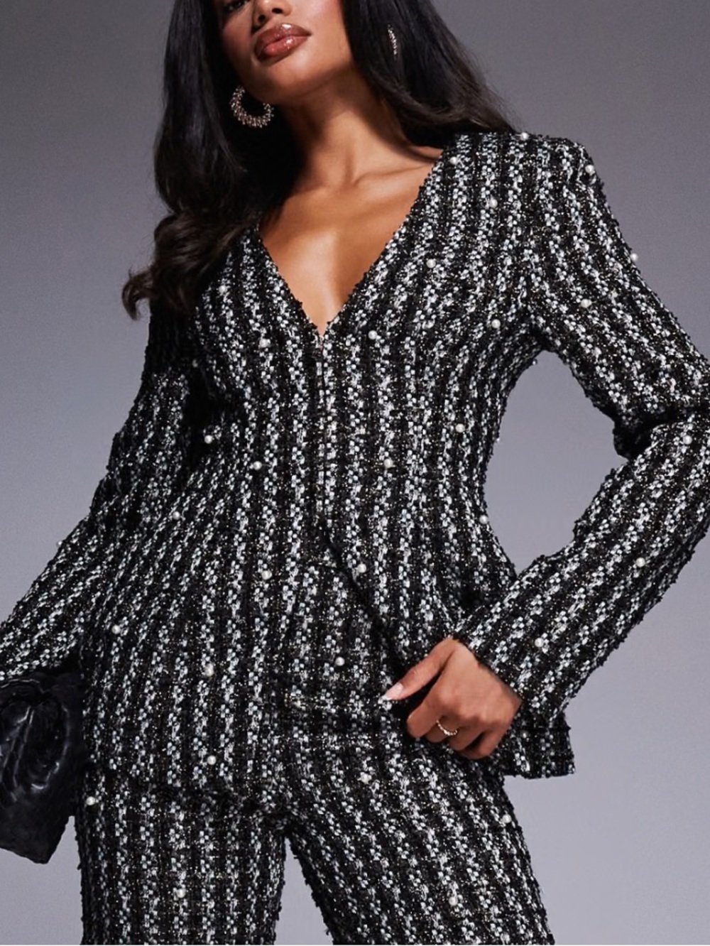 ASOS LUXE pearl embellished Black boucle Blazer Jacket Women’s US 6 NWT Glam